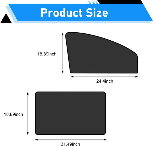 4 PCS Car Side Window Sun Shade, 24.40" x 18.89" x 12.99" 31.49" x 18.89" Front Rear Magnetic Window Shades, Strong Blackout Privacy Protective Curtain, Heat Insulation for Most Cars (Black)