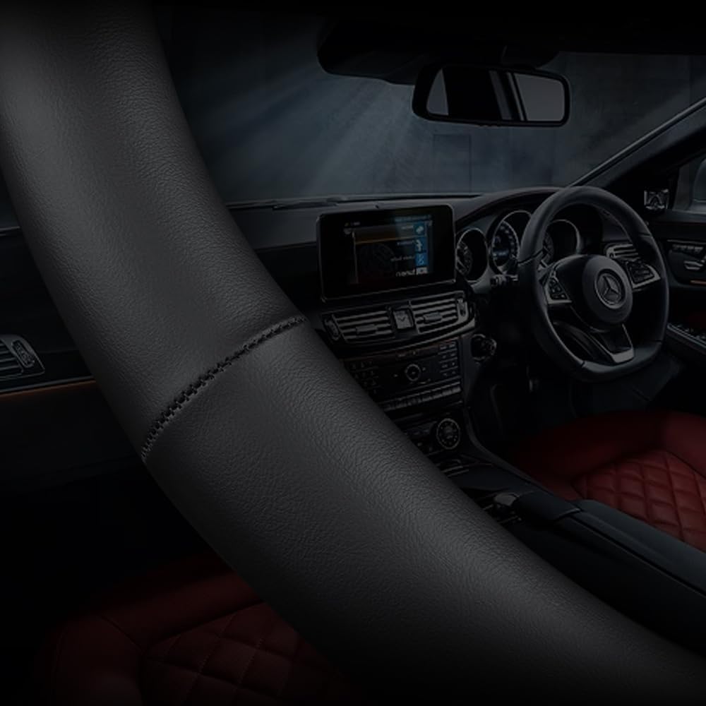 Carodi Leather car Steering Wheel Cover, Ultra-Thin, Comfortable, Non-Slip, Breathable, Universal 15 inches (Black)