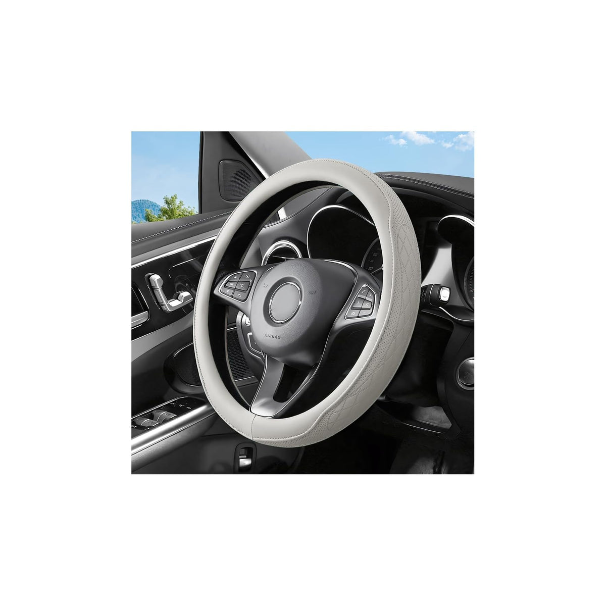 Zpana 14.5-15" Car Steering Wheel Cover, Breathable Soft Leather, White