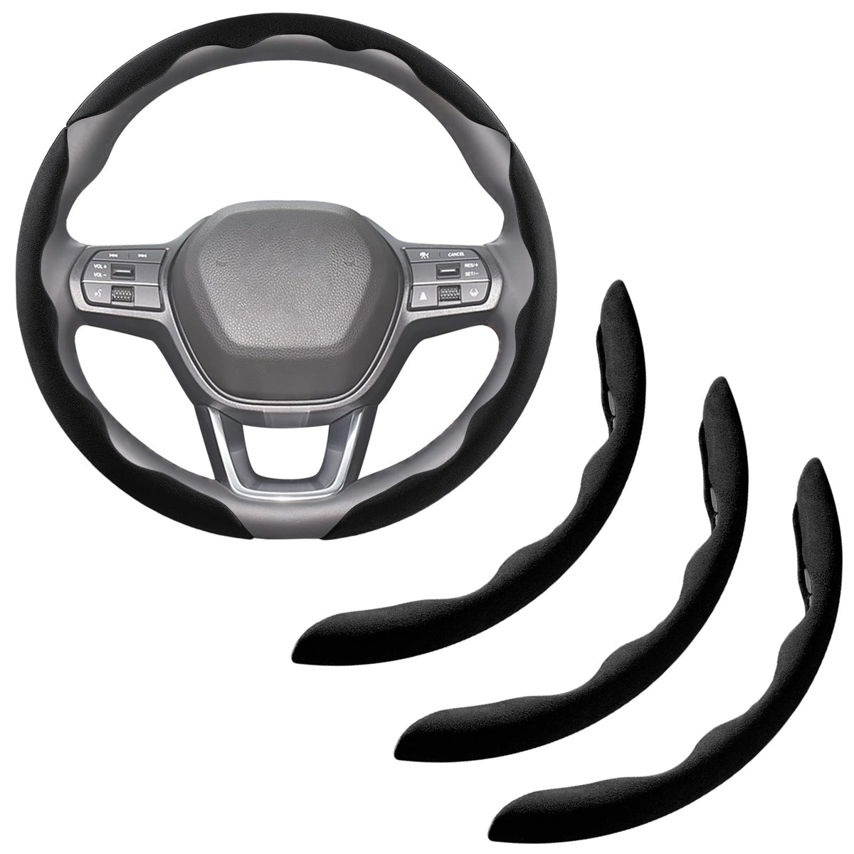 Carbon Fiber Steering Wheel Covers 3 piece Clip on Steering Wheel Cover (Black)
