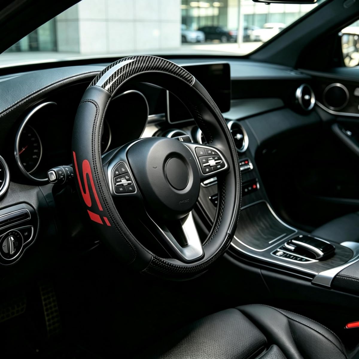 Carbon Fiber PU Leather Steering Wheel Cover Compatible with Honda Civic car Accessories,Non-Slip, Breathable 15-16.5 inch
