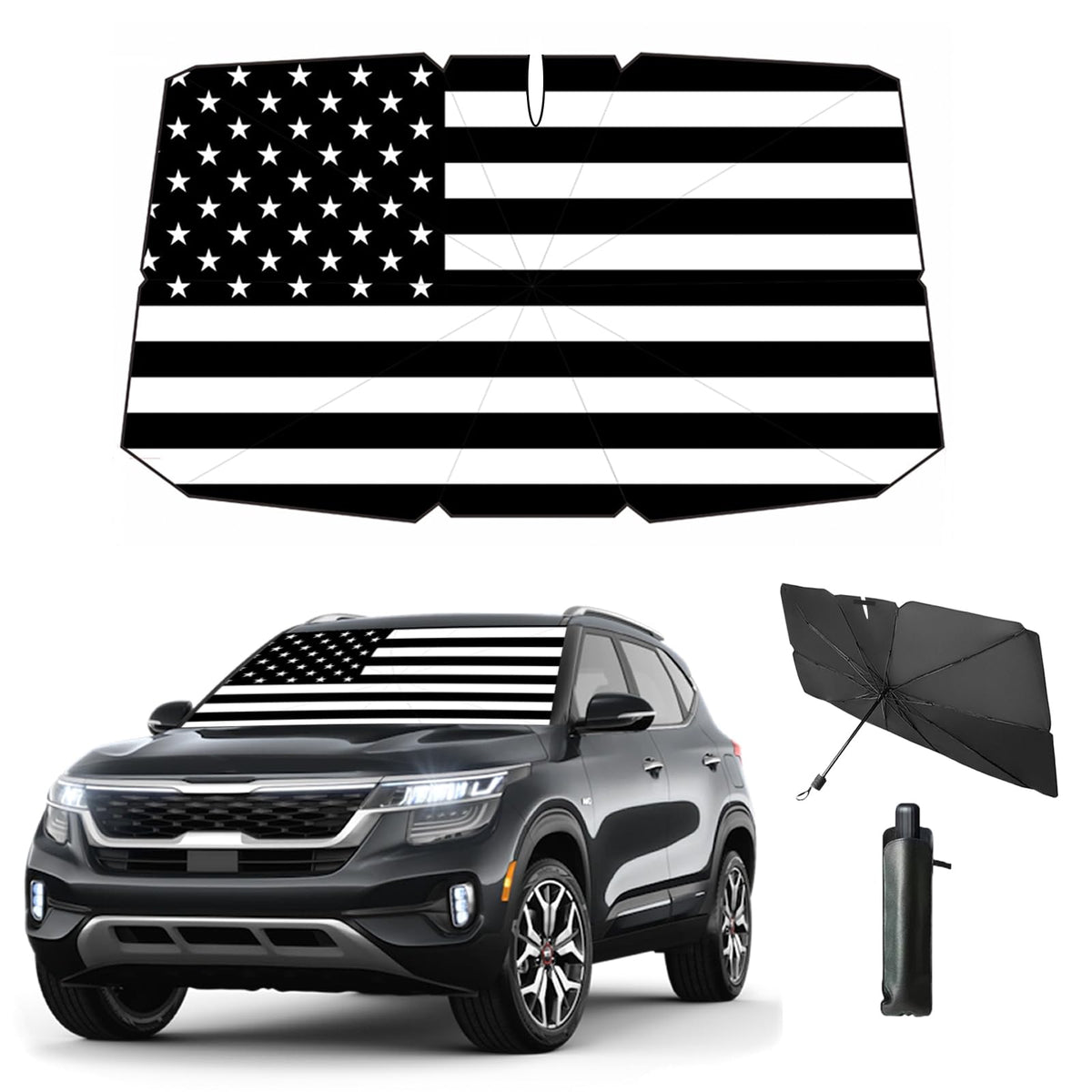 Windshield Sun Shade 2025 Car Accessories 100% Blackout Car Front Windsow Shades Umbrella Automotive Sun Visor Block Heat Insulation Protection (Black Eyes)