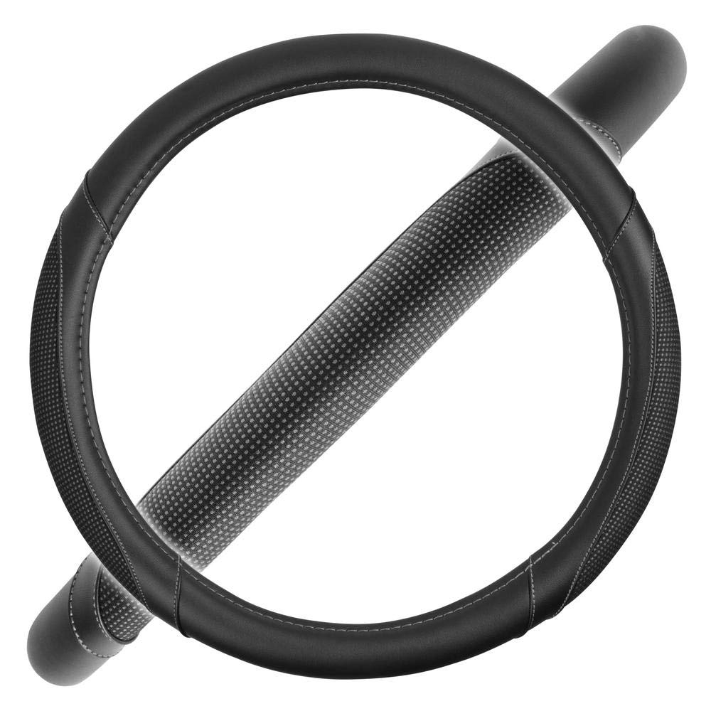 Motor Trend Perforated Microfiber Leather Steering Wheel Cover for Cars Trucks SUVs Vans, Sporty Racing Improved Grip Anti-Fatigue Ergonomic Design, Airbag Compatible - Fits Standard 15" Inch - Black