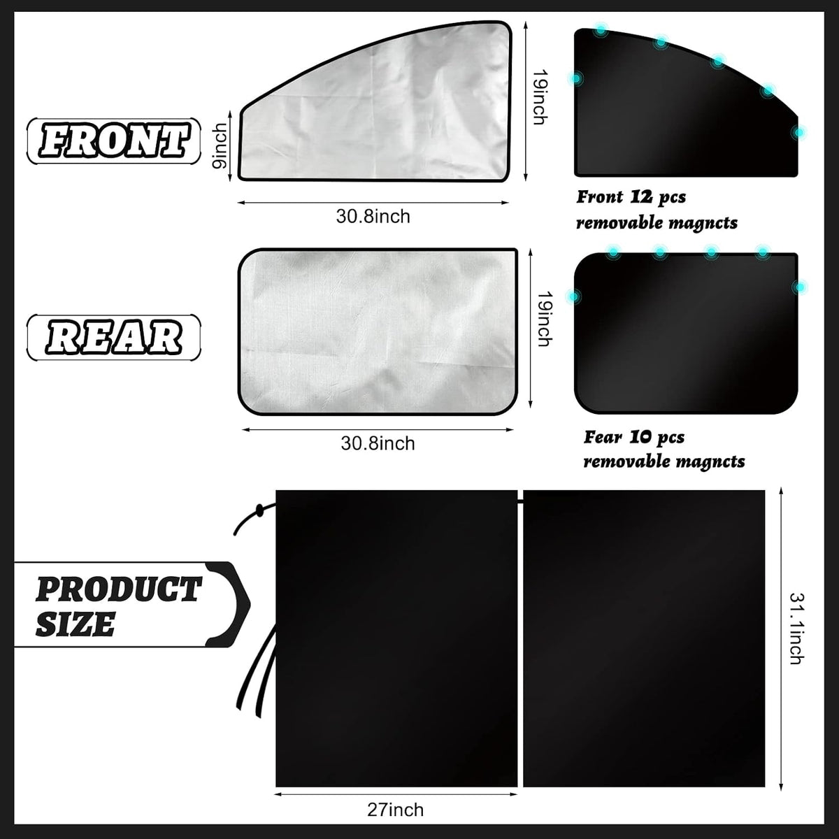Tallew 5 Pcs Car Window Covers Sun Shades Black Divider Car Curtain Magnetic Privacy Side Sunshade Accessories for Men Adult Auto Camping Sleeping