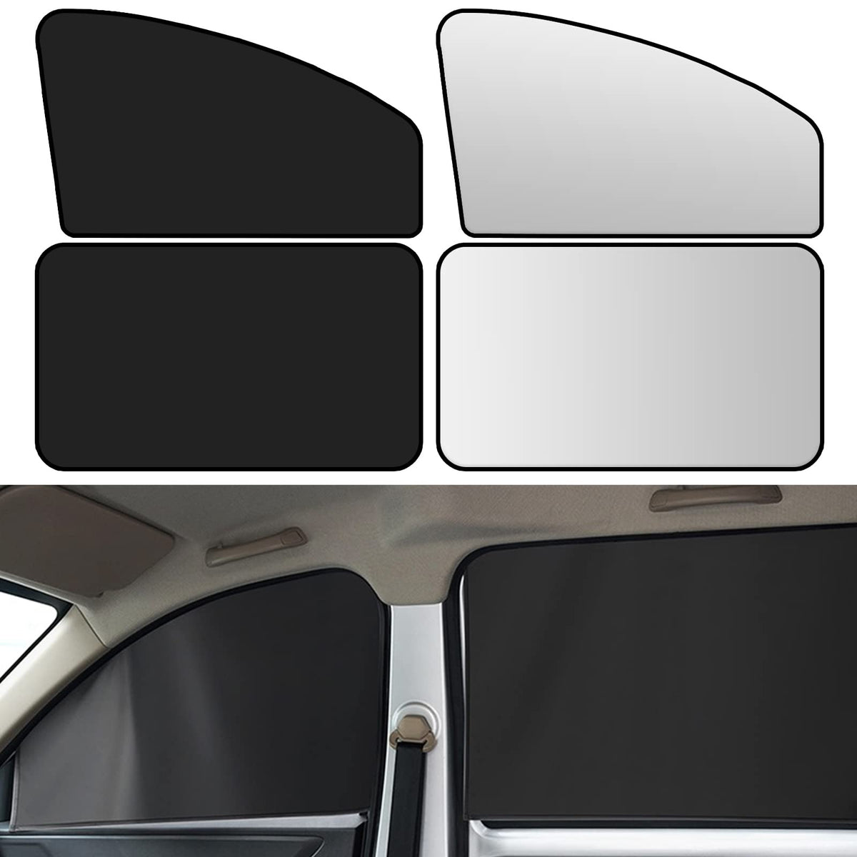 NTNEV Car Side Window Sun Shades, Shades with Magnets, Shade for Baby, Strong-Light Blocking & UV Protection Privacy Auto Accessories (One Black, One Silver)