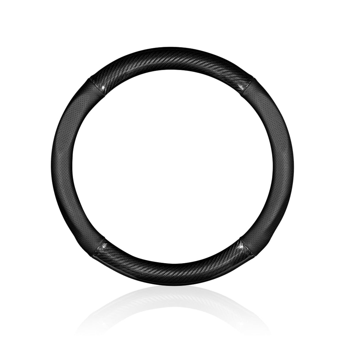 Car Steering Wheel Cover, D-shape Leather Anti-scratch Steering Wheel Protective Sleeve, Breathable Non-slip Cover for All Seasons, Universal for 14.1" - 15.3" Diameter (Carbon Fiber Black)