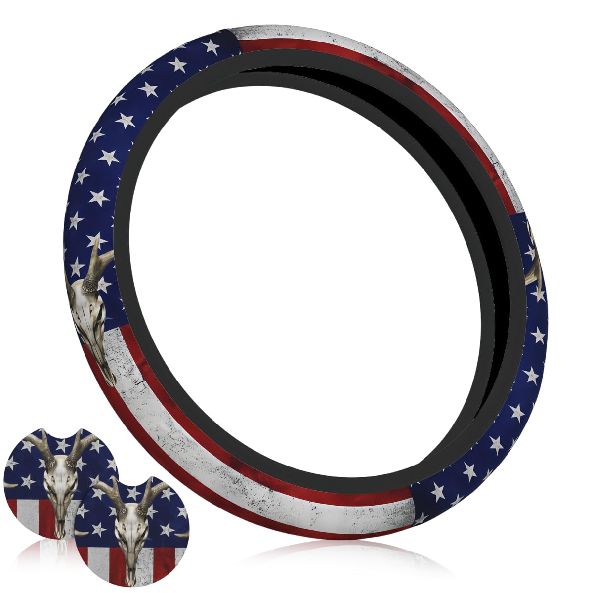 Wildflower Car Steering Wheel Cover 15 in, 2 Cute Floral Car Coasters