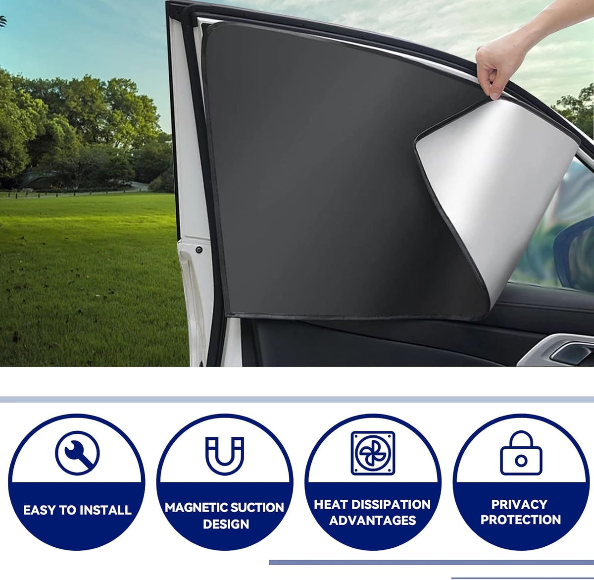 NTNEV Car Side Window Sun Shades, Shades with Magnets, Shade for Baby, Strong-Light Blocking & UV Protection Privacy Auto Accessories (One Black, One Silver)