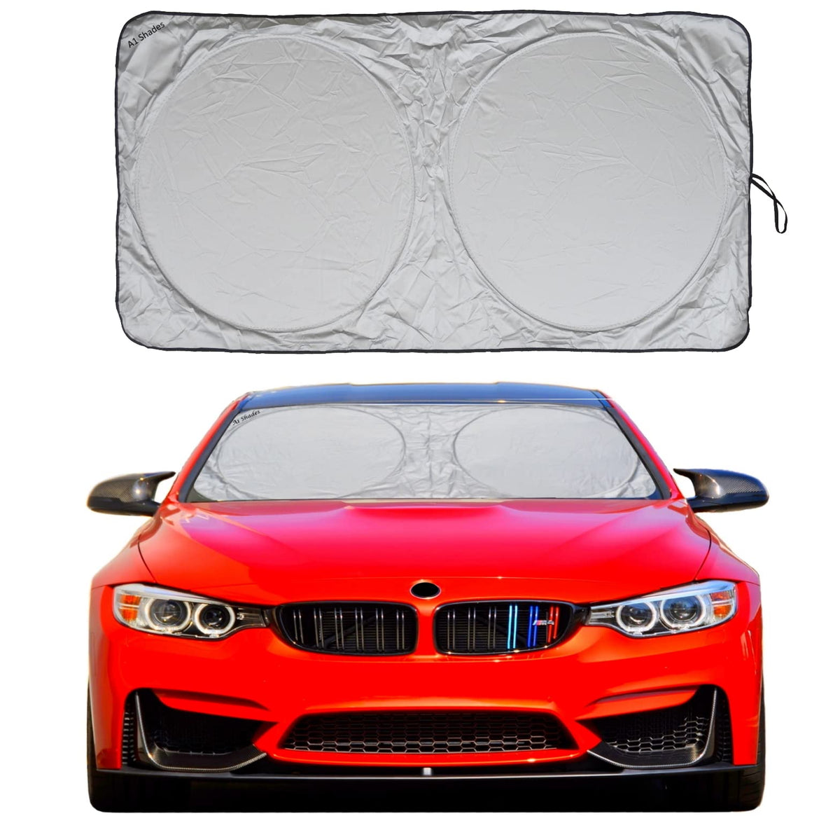 Car Windshield Sun Shade with Storage Pouch by A1 Sunshade Retractable Automotive Car Truck SUV Front Window Shield Blocker Screen Visor Protector Cover for Auto Interior Accessories for Heat Medium