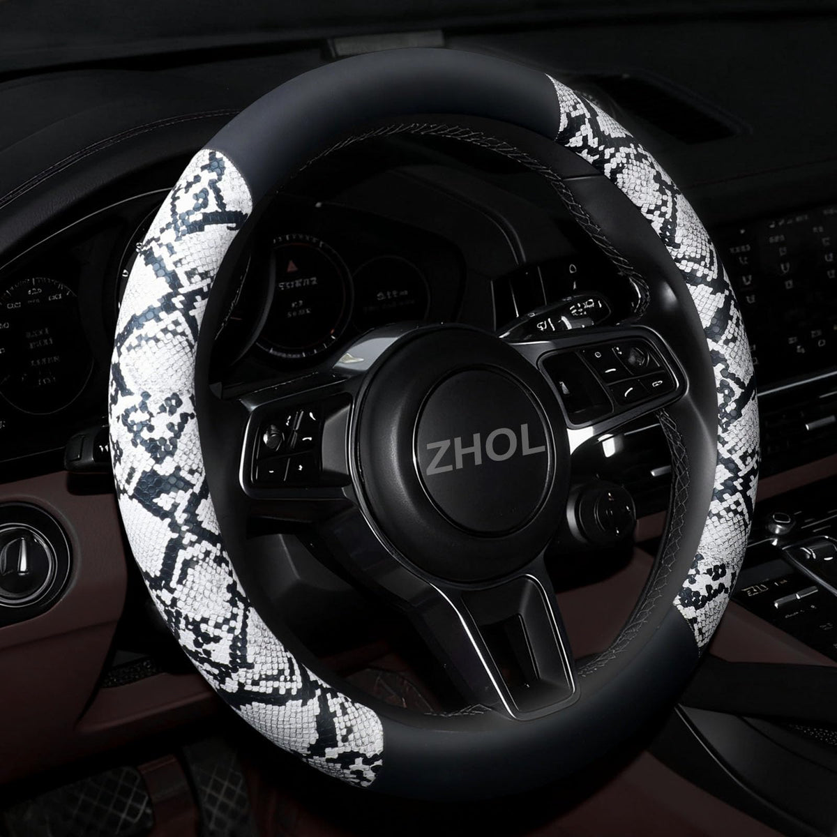 Cow Print Steering Wheel Cover,14.5-15",Microfiber Leather,Anti-Slip,Women