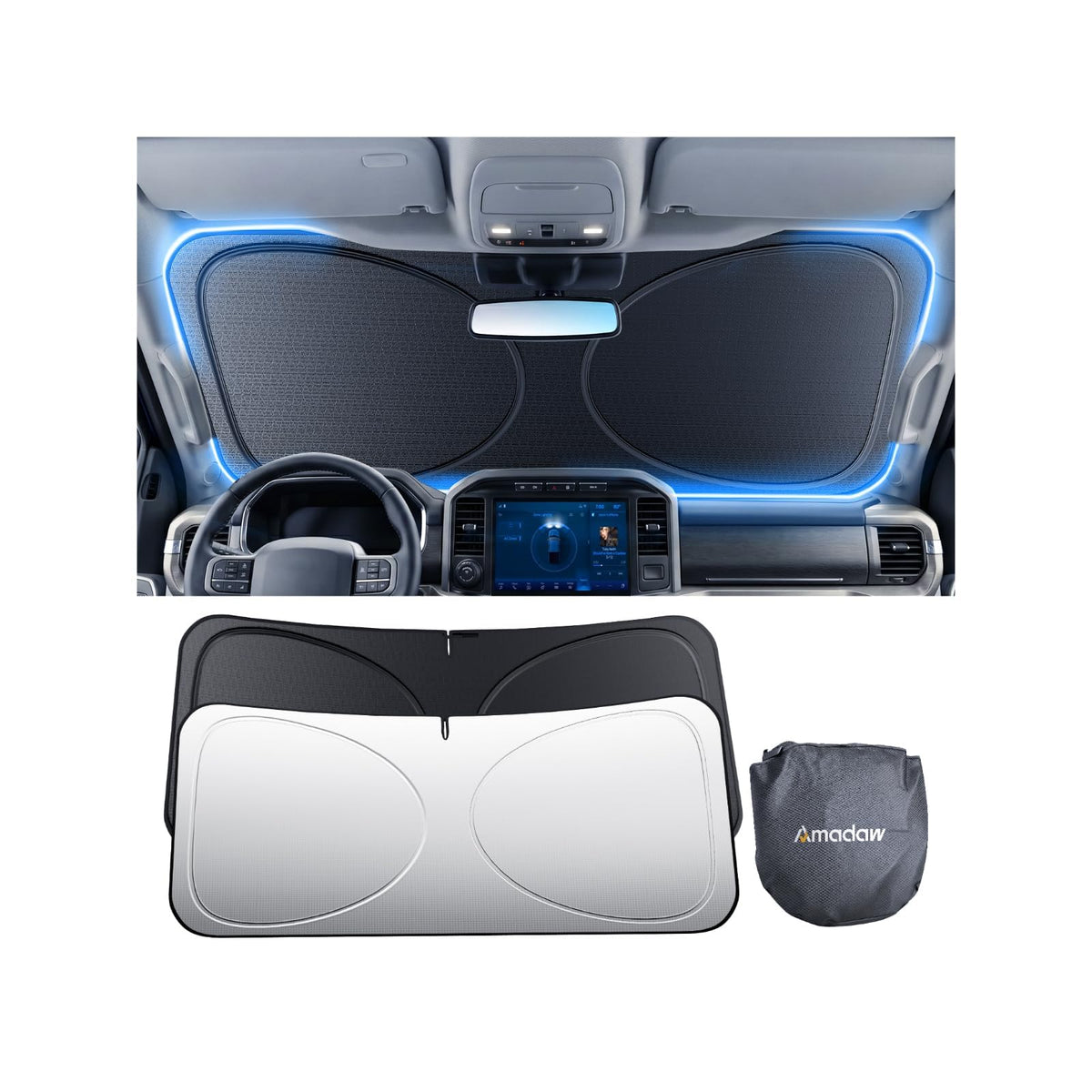 Windshield Sun Shade for Honda CR-V 2000-2026, 100% UV Block & Heat Insulation, Custom Fit Sunshade, Foldable Car Sunshade with Storage Bag, Summer Car Accessory