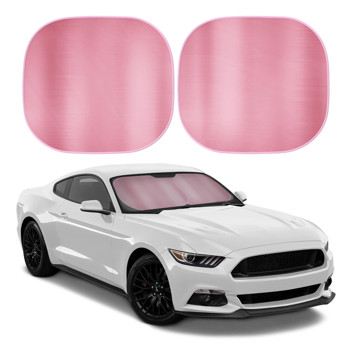 Carbella 2PC Metallic Pink Car Windshield Sun Shade - Car Accessories Sunshade for Windshield - Blocks UV Rays Sun Visor for Window Protector - Easy Setup Keeps Your Vehicle Cool - 31.75 x 28.76