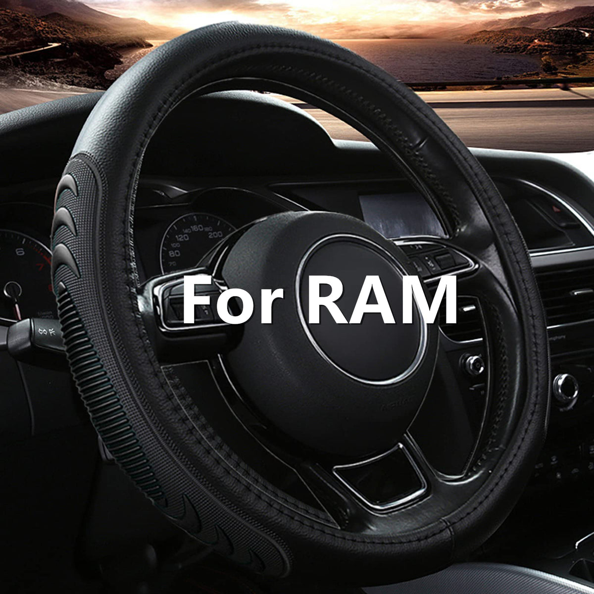 Yangday Leather Steering Wheel Cover for Dodge Ram 1500 2500 3500, 15.5-16 inches Car Steering Wheel Cover with Non-Slip Breathable (Black)