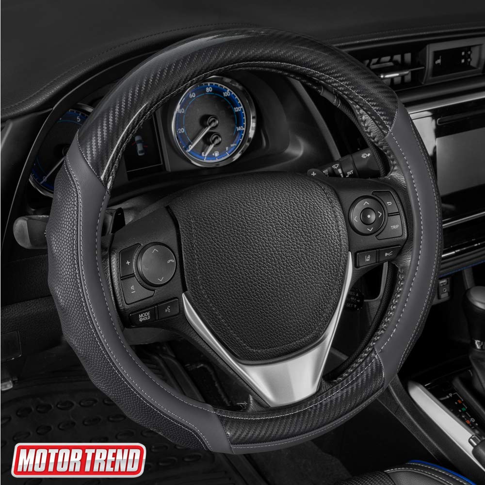 Motor Trend Perforated Microfiber Leather Steering Wheel Cover for Cars Trucks SUVs Vans, Sporty Racing Improved Grip Anti-Fatigue Ergonomic Design, Airbag Compatible - Fits Standard 15" Inch - Black