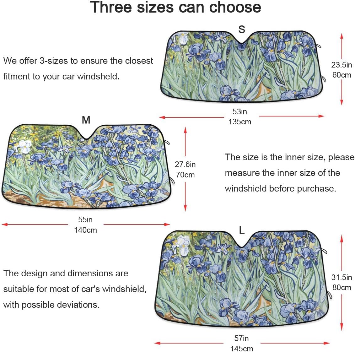 Car Windshield Sunshade Irises Vincent Van Gogh Pattern, Blocks Sun Visor Protector Foldable Sun Shield Keep Your Vehicle Cool, Fits Windshields of Most Sizes