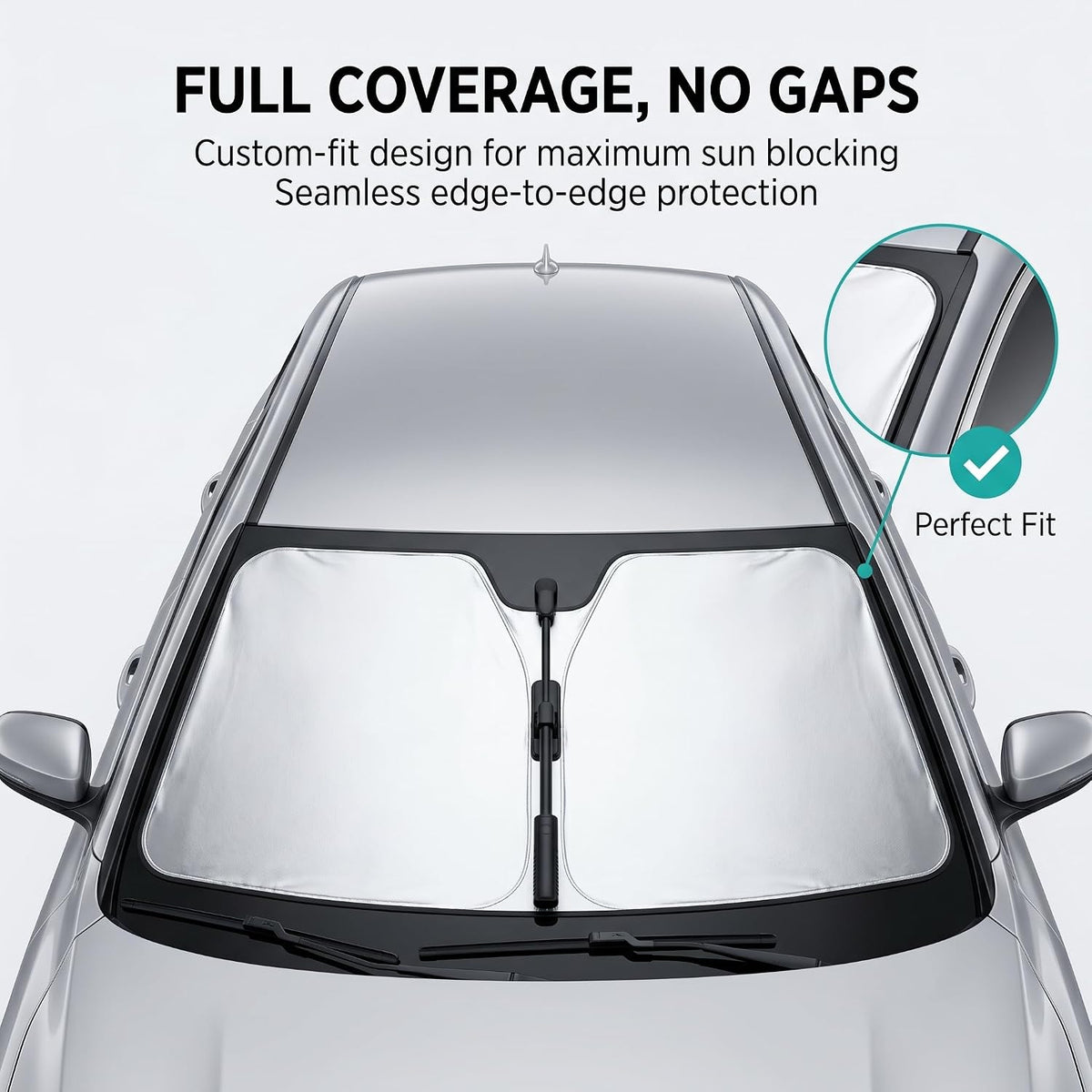 1 PC Foldable Car Windshield Sun Shade, Umbrella-style Retractable Sunshade with Silver Coated Fabric, Universal for Most Cars, Trucks, SUVs (Silver)