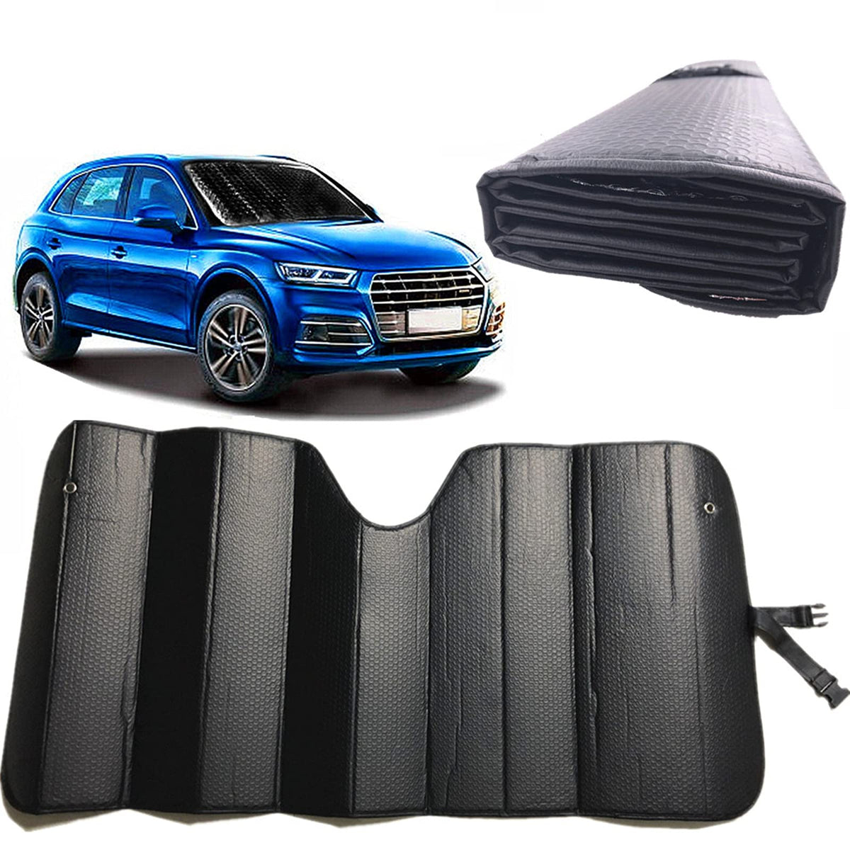 GWUSKDT Car Windshield Sunshade, Sun Protector,Foldable Front Window Shade-Thicken 5-Layer Bubble for Auto Windshield UV Protection and Heat Reflector 58"x 27.5" (Black)