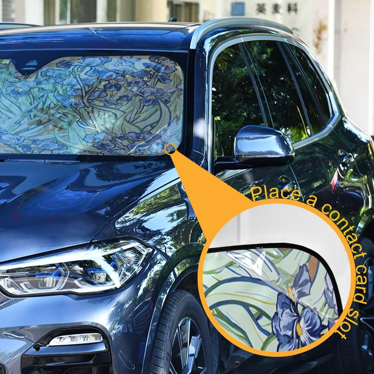 Car Windshield Sunshade Irises Vincent Van Gogh Pattern, Blocks Sun Visor Protector Foldable Sun Shield Keep Your Vehicle Cool, Fits Windshields of Most Sizes