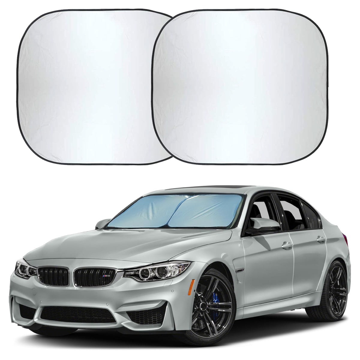 Autovir 2 Piece Car Windshield Sun Shade Foldable | Durable Polyester Windshield Sunshade Blocks Sun, Heat, and UV Rays | Sunshade for Car Ensuring Interior Protection | Small (29"x23.5")