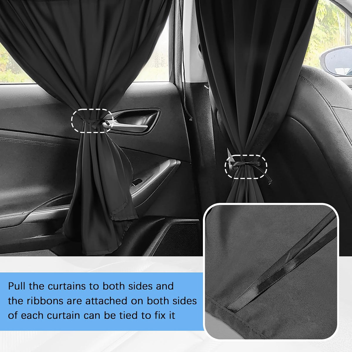 3PCS Car Privacy Curtains Kit,Rear Window Car Curtains & Divider Curtain for Blocking Sunlight & Protecting Privacy,Black Coated Cars Window Shades for Cars SUVs
