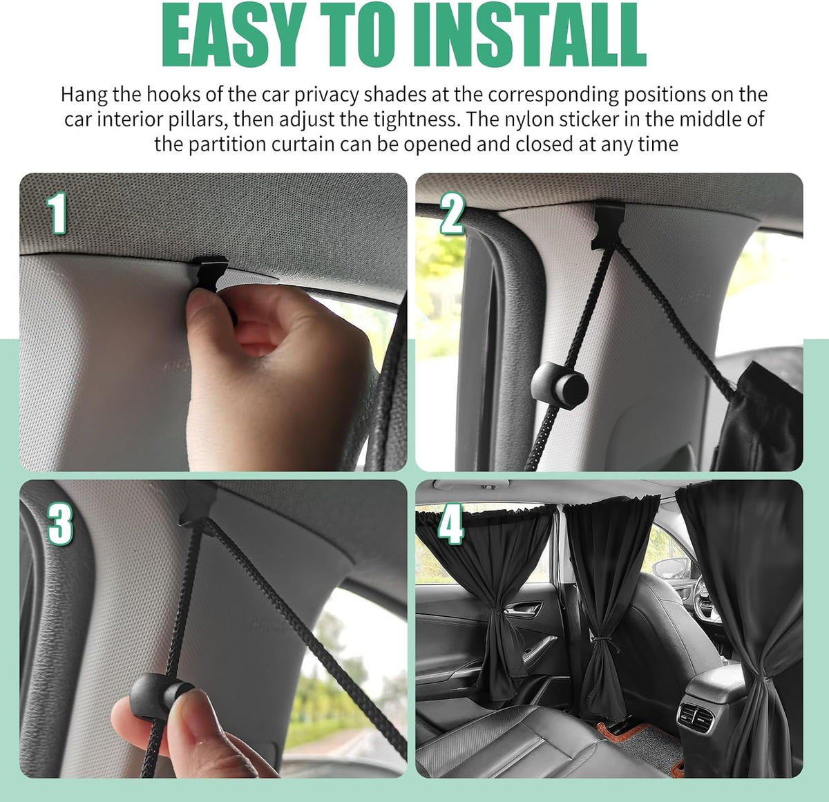 3PCS Extra Large Car Privacy Curtains Kit,Black Coated Car Window Shades Block Sunlight & Protect Privacy,Upgraded Rear/Divider Cars Curtains for Most Sedans SUVs