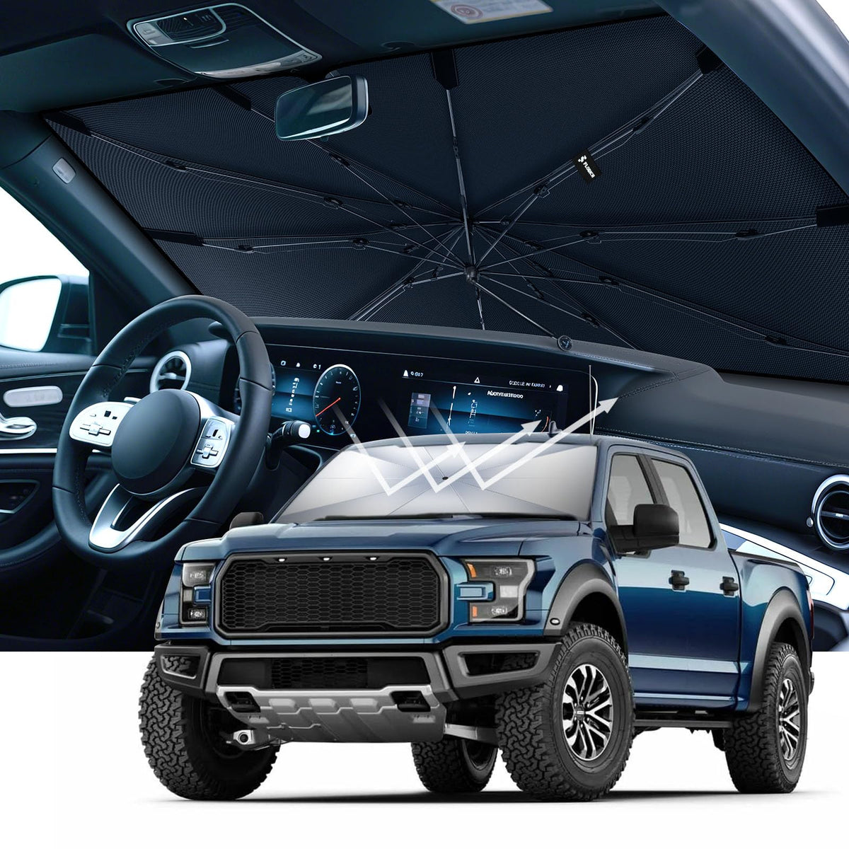 FLORICH Car Windshield Sunshade Reflective Car Sun Protection Blocks 99% Heat & Keeps Interior Cool Foldable Sun Visor Cover Universal Fits Cars, SUVs&Trucks for Summer60 L x 33" W