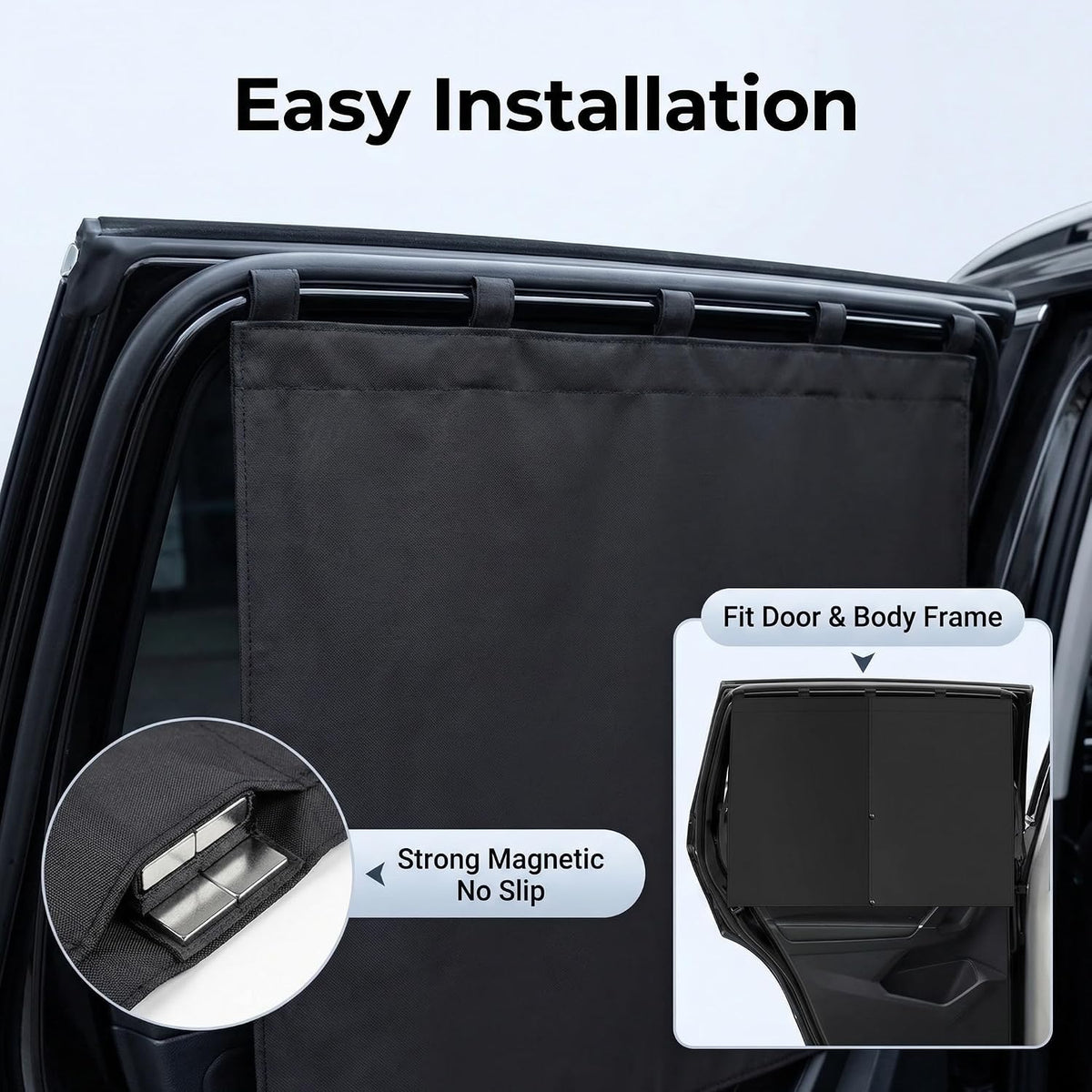 2Pack Car Side Window Curtain Sun Shade,Car Window Shade,Double Layer Sun Shade with Strong Magnets,Universal Sunshade for Cars SUV Trucks(Black-mesh,2PC)