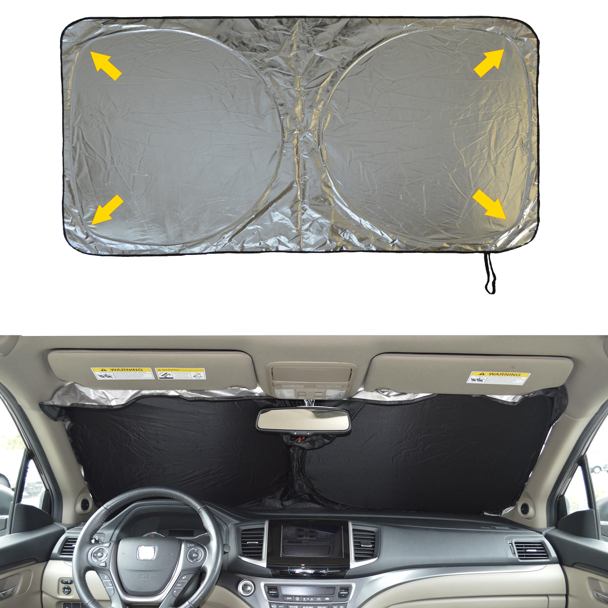 Car Windshield Sun Shade with Storage Pouch by A1 Sunshade Retractable Automotive Car Truck SUV Front Window Shield Blocker Screen Visor Protector Cover for Auto Interior Accessories for Heat Medium