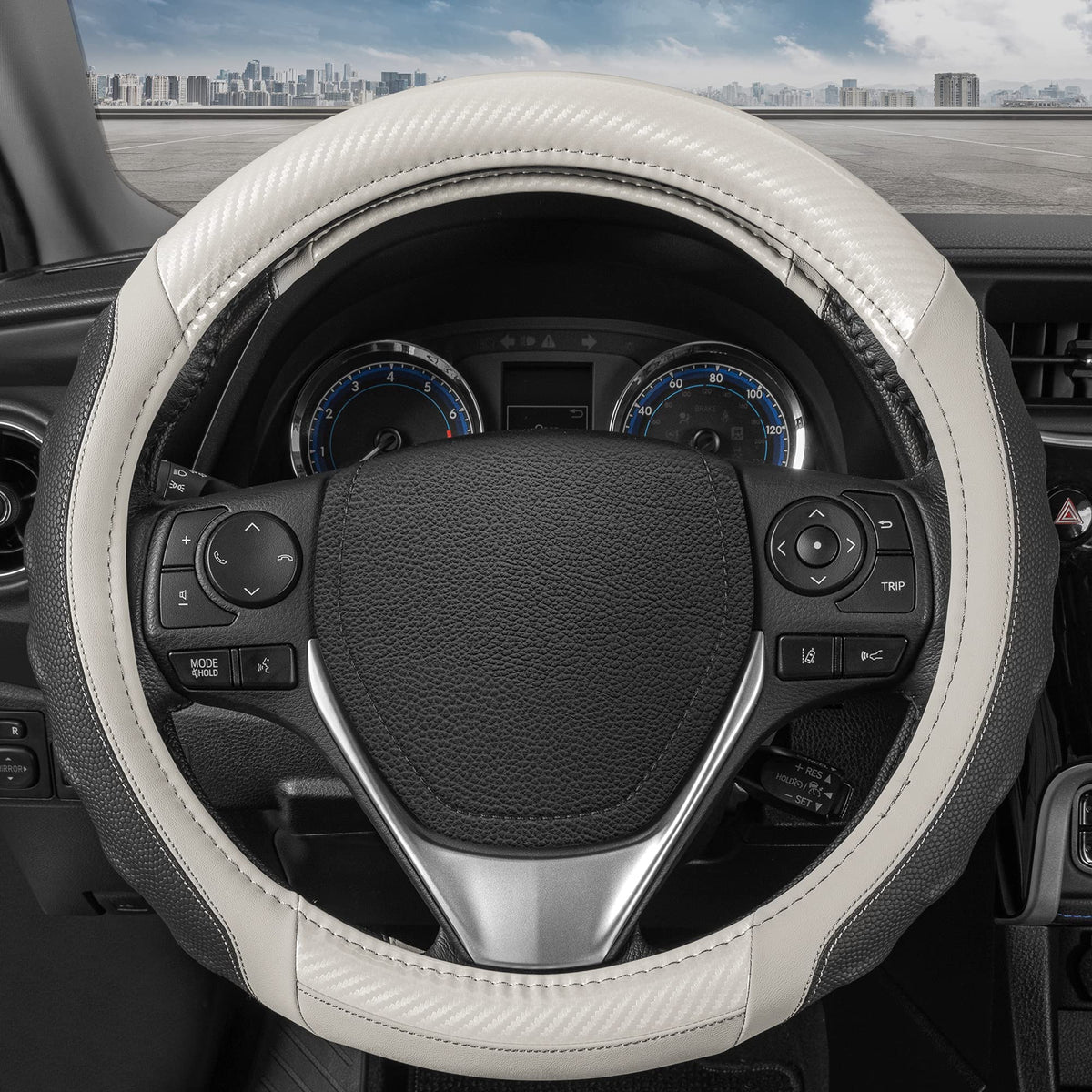 Motor Trend Perforated Microfiber Leather Steering Wheel Cover for Cars Trucks SUVs Vans, Sporty Racing Improved Grip Anti-Fatigue Ergonomic Design, Airbag Compatible - Fits Standard 15" Inch - Black
