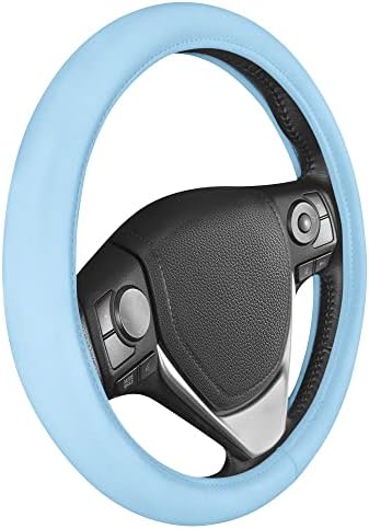 BDK Ultra Soft Blue Steering Wheel Cover, Unisex Car Accessories Non-Slip Comfy Soft Grip Faux Leather Auto Steering Wheel Cover for Cars Trucks Vans SUVs - Fits Standard 15" Inch Steering Wheels