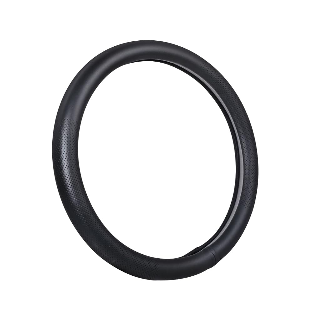 Car Steering Wheel Cover,Universal 15 Inch Premium Leather Car Steering Wheel Cover,Best Grip,Perforated Design,Breathable,Non-Slip,Sweat-Absorbent,Warm in Winter and Cool in Summer (Black)