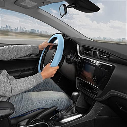 BDK Ultra Soft Blue Steering Wheel Cover, Unisex Car Accessories Non-Slip Comfy Soft Grip Faux Leather Auto Steering Wheel Cover for Cars Trucks Vans SUVs - Fits Standard 15" Inch Steering Wheels