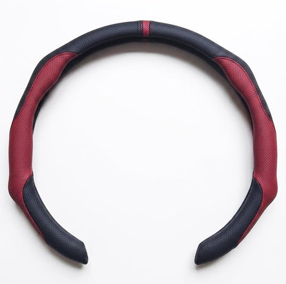 Quick Install Sporty Black Perforated Nappa Leather Steering Wheel Cover for All 14½ to 15 inches Car Sedan Coupe SUV Pickup 14.5 to 15