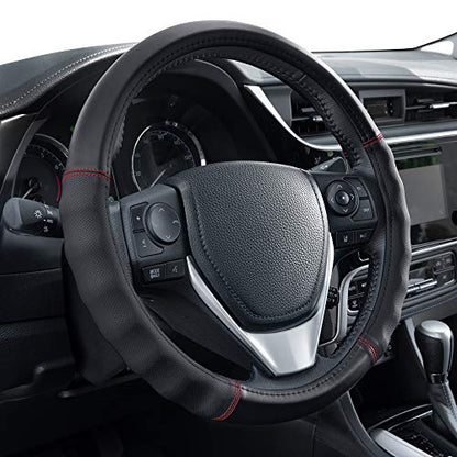 Motor Trend Perforated Microfiber Leather Steering Wheel Cover for Cars Trucks SUVs Vans, Sporty Racing Improved Grip Anti-Fatigue Ergonomic Design, Airbag Compatible - Fits Standard 15" Inch - Black