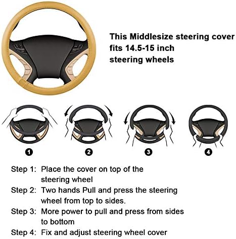 Haokay Heavy Duty Pure Cowhide Steering Wheel Cover, Black Genuine Leather Steering Wheel Cover Men Women Universal 14.5 to 15 Inch