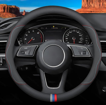 Custom-Fit for Mazda Steering Wheel Cover, Premium Leather Car Steering Wheel Cover with Logo, Non-Slip, Breathable (B-Style,for Mazda)