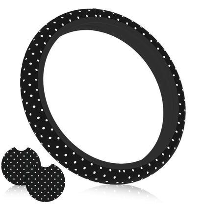 Checkered Black Brown Steering Wheel Cover 15 Inch Car + 2 pc Car Coasters