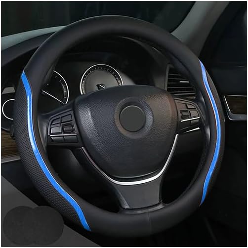 Steering Wheel Cover Blue and Black Leather Universal 14.5-15 inch