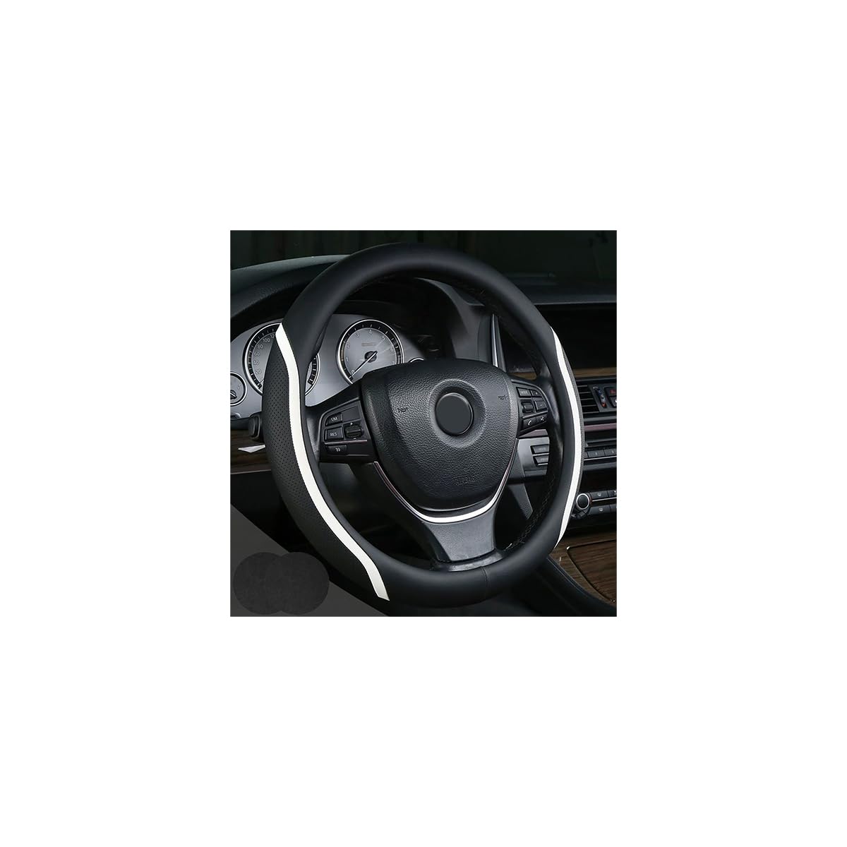 Steering Wheel Cover Blue and Black Leather Universal 14.5-15 inch