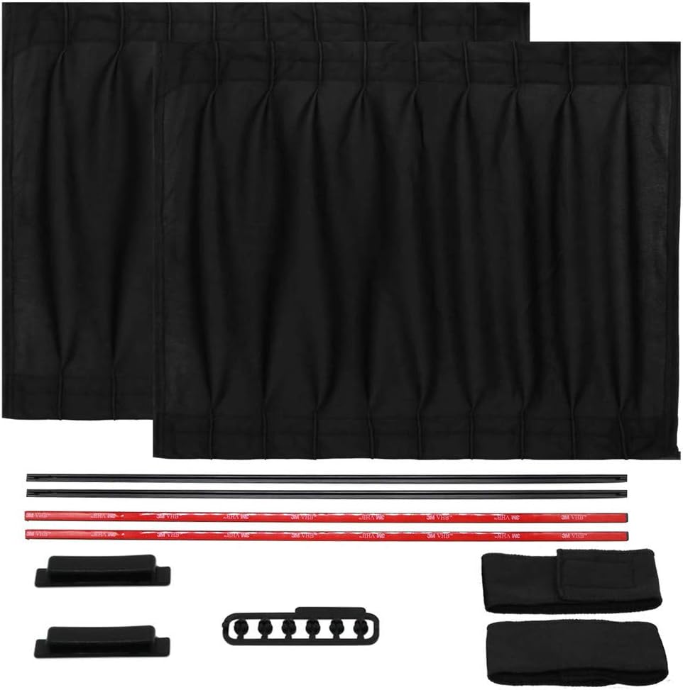 BININBOX 2X 70/50cm Auto Rear Valance UV Sunshade Drape Visor Car Side Window Curtain (Black, 50S(19.68''X15.35''))