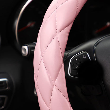 YHONGJT Soft Microfiber Leather Steering Wheel Cover, Universal 15 Inch for Women Girls, Fit Vehicles, Sedans, SUVs, Vans, Trucks - Light Pink
