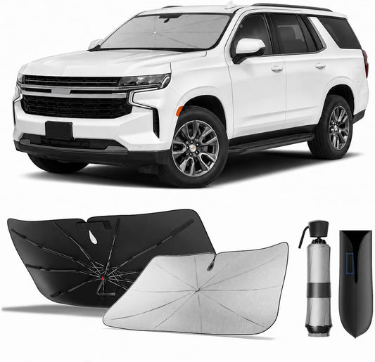 for Chevrolet Tahoe & Traverse 2010-2026 | Zanch Windshield Sun Shade Umbrella [99% UV Protection, Up to 75℉ Cooler] Snug Fit, Scratch-Free, Built to Last, Foldable Front Sunshade Umbrella