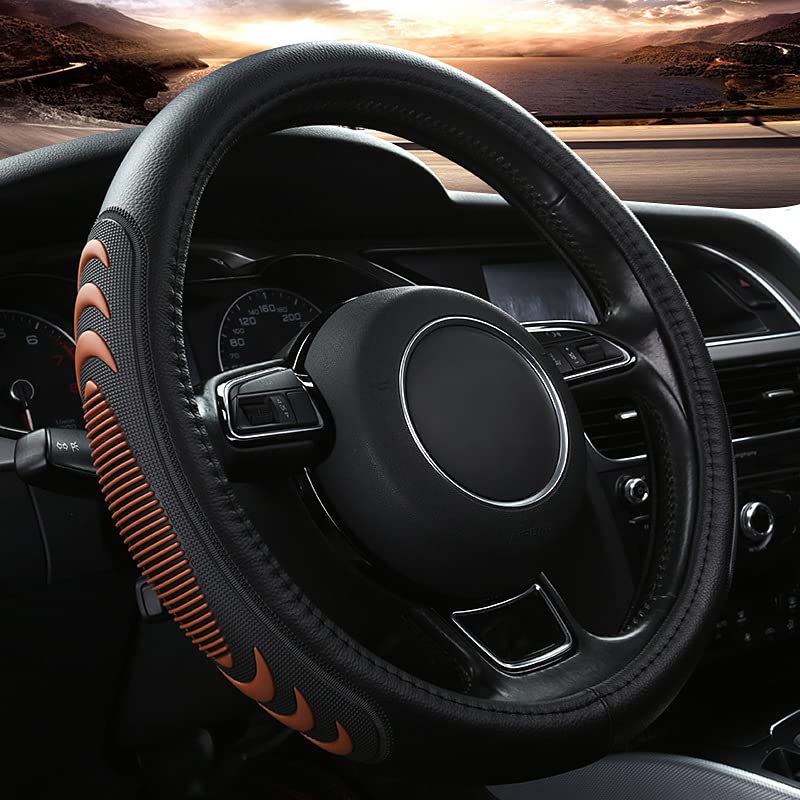Yangday Leather Steering Wheel Cover for Ford F150 F250 F350, 15.5-16 inches Car Steering Wheel Cover with Anti-Slip Massage Particle (Black)