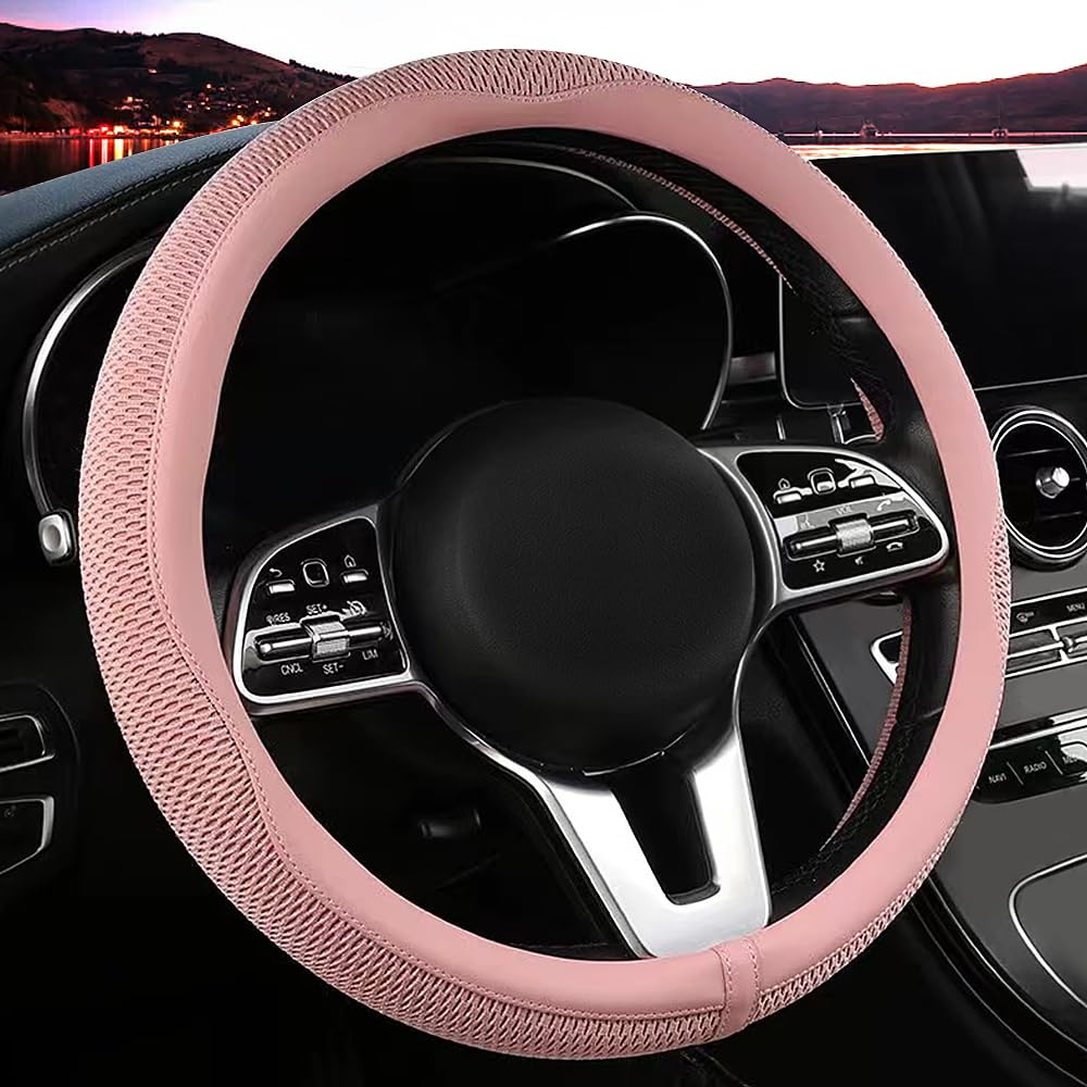LKWLIKEI Car Steering Wheel Cover, Universal 15 inch, The Latest Microfiber Leather Breathable Technology Fabric, Non-Slip, Comfortable, Warm in Winter and Cool in Summer, Blue