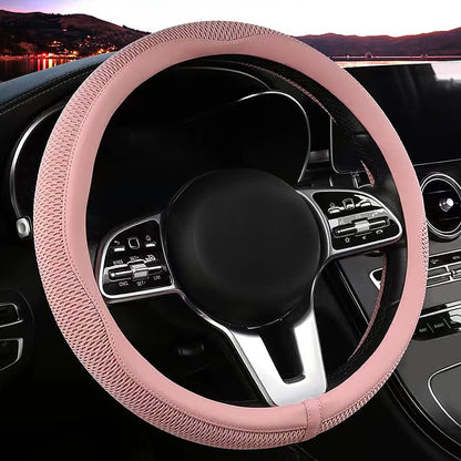 LKWLIKEI Car Steering Wheel Cover, Universal 15 inch, The Latest Microfiber Leather Breathable Technology Fabric, Non-Slip, Comfortable, Warm in Winter and Cool in Summer, Blue
