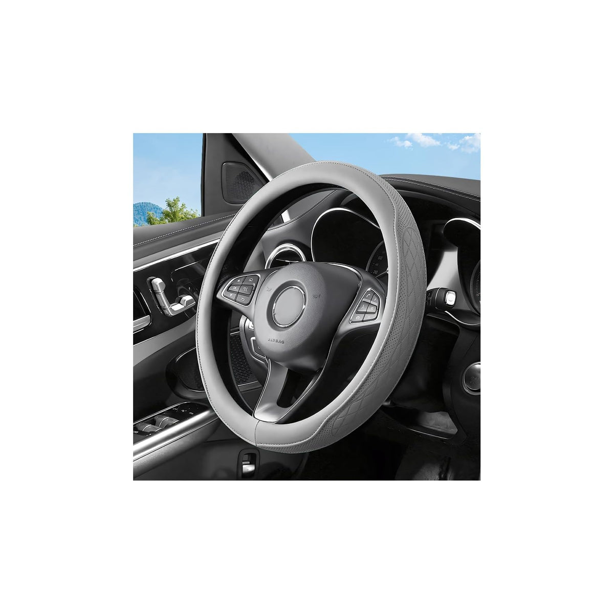 Zpana 14.5-15" Car Steering Wheel Cover, Breathable Soft Leather, White