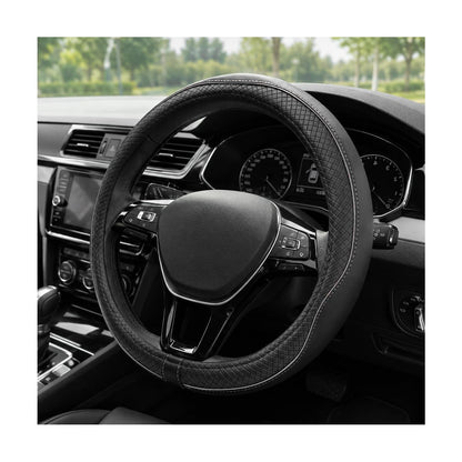 Car Steering Wheel Cover, 15 Inch Anti-Slip Breathable Leather Auto Steering Wheel Protector, Full Surround Soft Steering Wheel Cover for Men Women, Car Interior Accessories (Black & Purple)