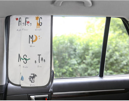 Magnetic Car Sun Shade Curtain for Side Window – Sun Blocker and UV Protector for Baby, Kids, and Pets – Universal Fit with Built-in Magnets for Steel-Framed Door (Be-Kids Alphabet)
