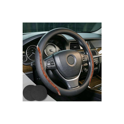 Steering Wheel Cover Blue and Black Leather Universal 14.5-15 inch