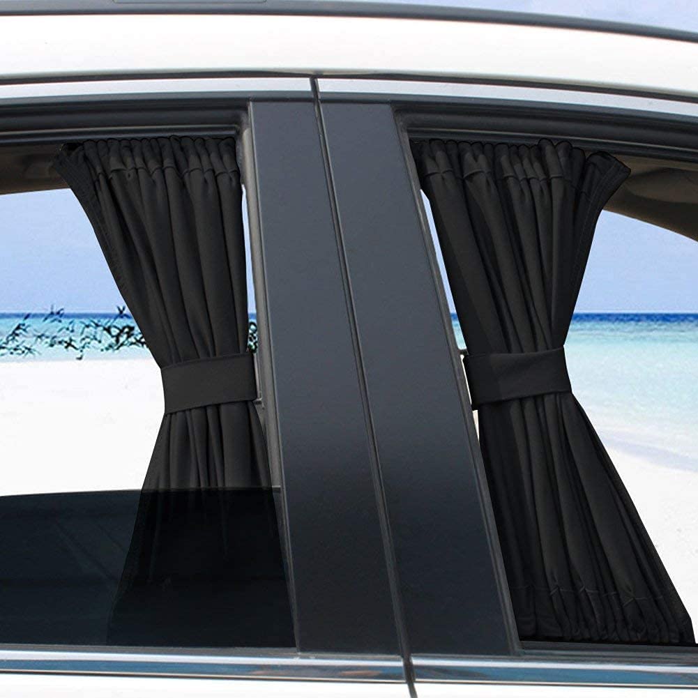 BININBOX 2X 70/50cm Auto Rear Valance UV Sunshade Drape Visor Car Side Window Curtain (Black, 50S(19.68''X15.35''))